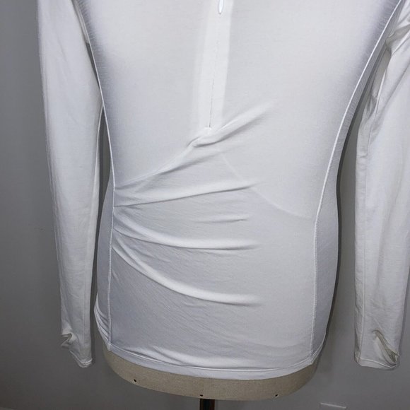 Athleta Womens Shirt Sz S White 1/4 Zip Neck Top Ruched Athletic Long Sleeve - Picture 3 of 9